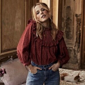 Dôen Doen Reina burgundy corduroy 100% cotton blouse Top Large